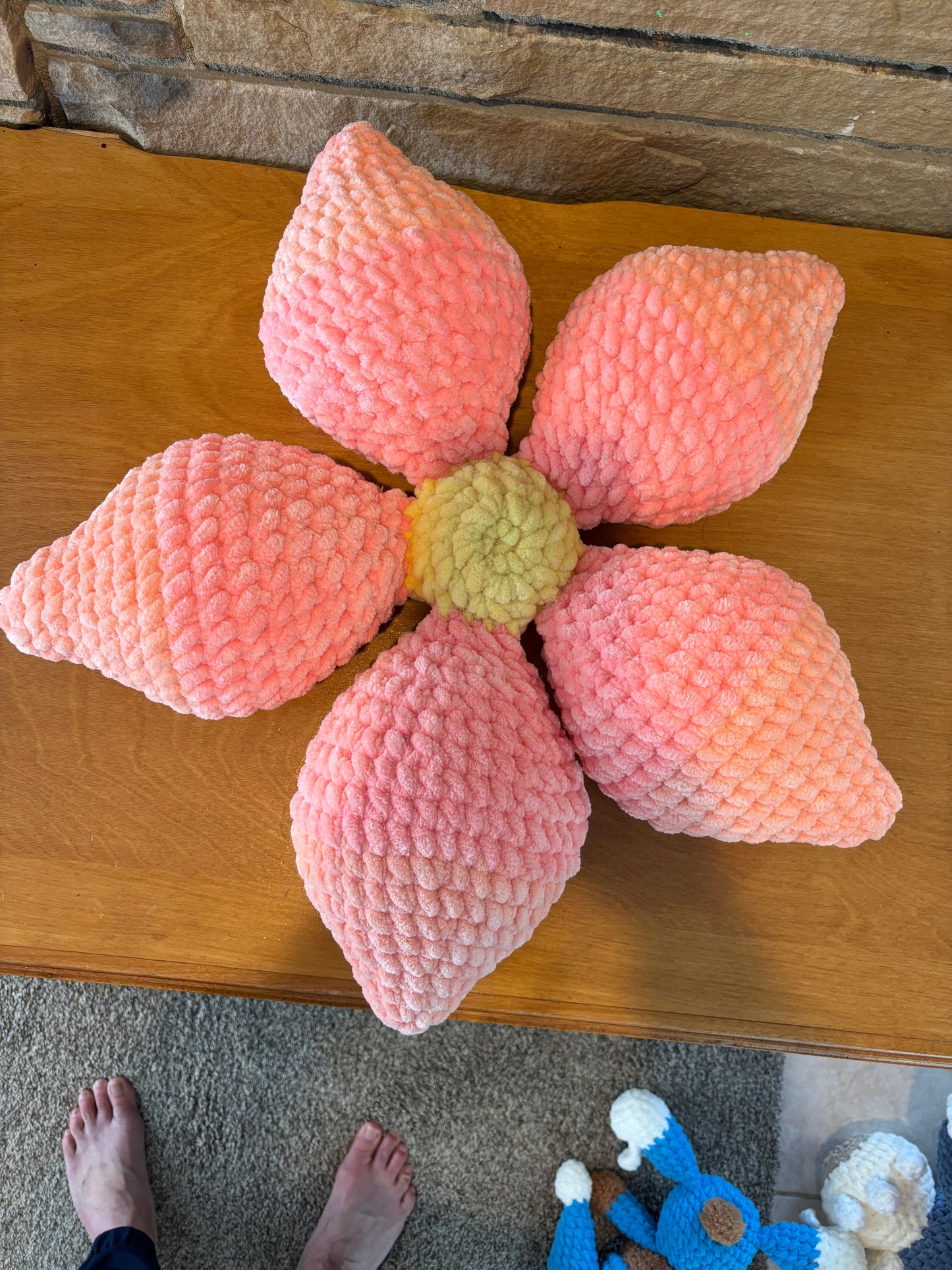 Crochet Pillow Blue Flower