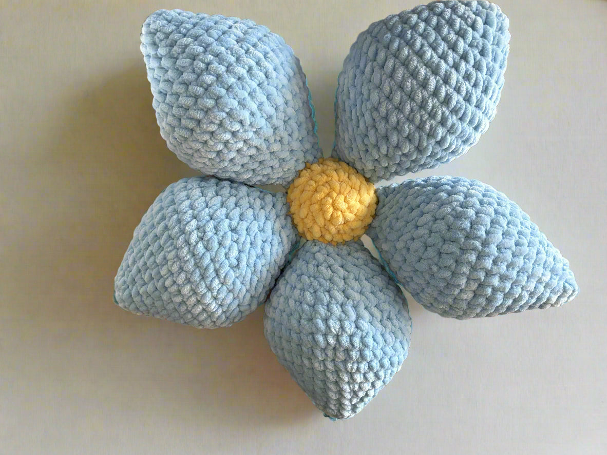 Crochet Pillow Blue Flower