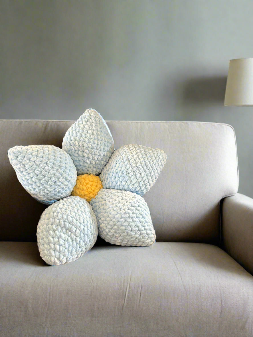 Crochet Pillow Blue Flower