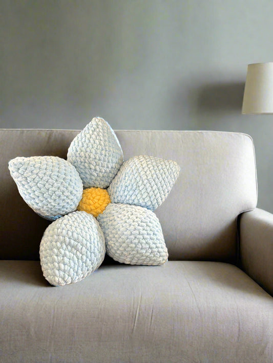 Crochet Pillow Blue Flower
