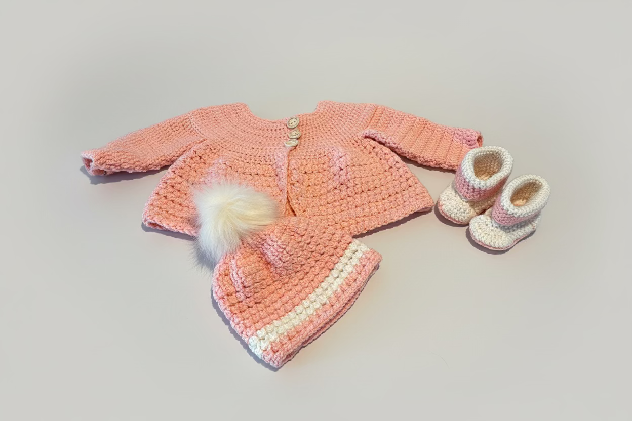 Crochet Baby Set (Hat, Booties, and Cardigan)